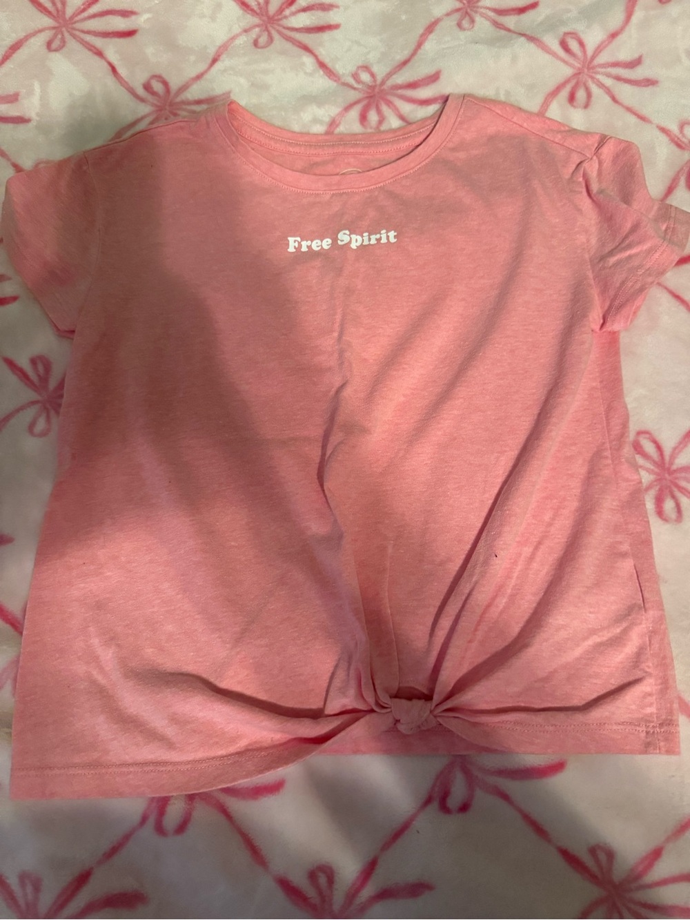 wonder nation Pink Knot-Front Tee with White 'Free Spirit' Print